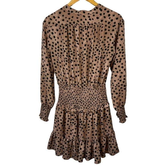 La Vie Rebecca Taylor Long Sleeve Cherise Mini Dress. Size M Brown Black - Picture 11 of 16